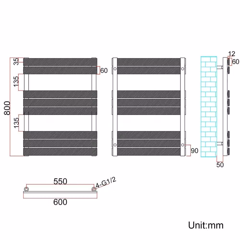 ERGOVEXA Black Steel Flat Panel Towel Rail Radiator – 2
