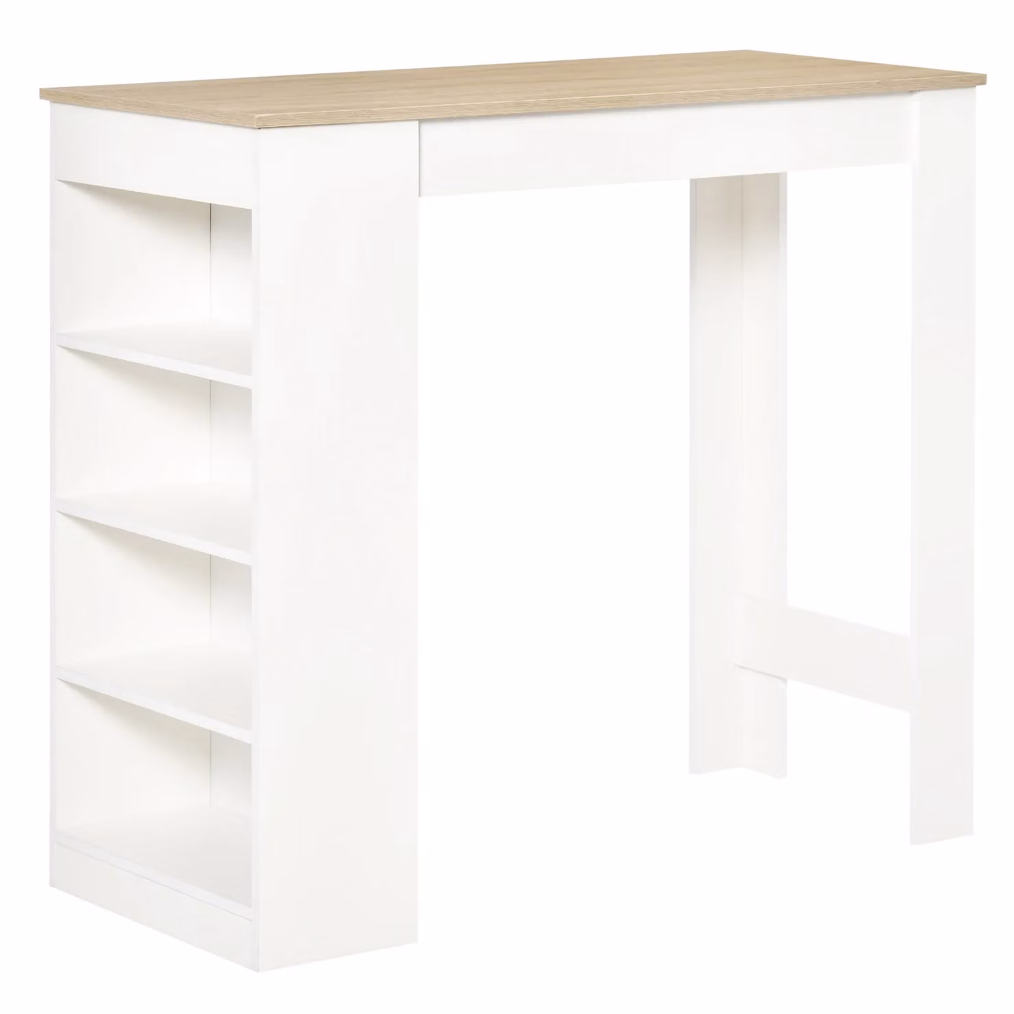 HOMCOM Modern Glass Dining Table with 3-Tier Storage Shelf in Natural Sand and White, W/D/H: 102.7 x 115.0 x 75.0 cm – 2