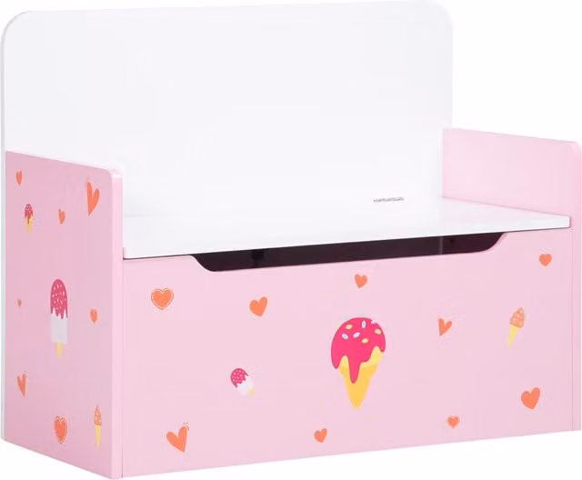 ZONEKIZ Dual-Purpose Wooden Toy Chest Storage Bench with Soft-Close Lid, Pink – 1
