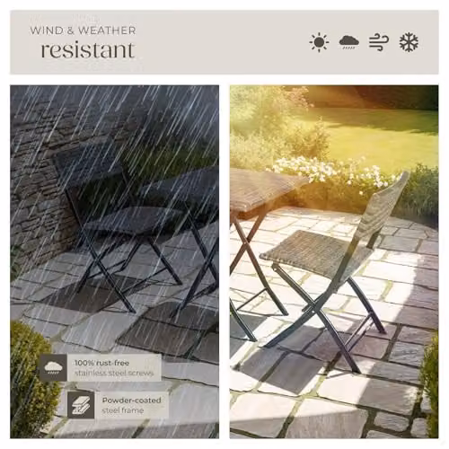 tectake 3 Piece Bistro Set with Foldable Poly Rattan Chairs and Square Table in Grey – 7