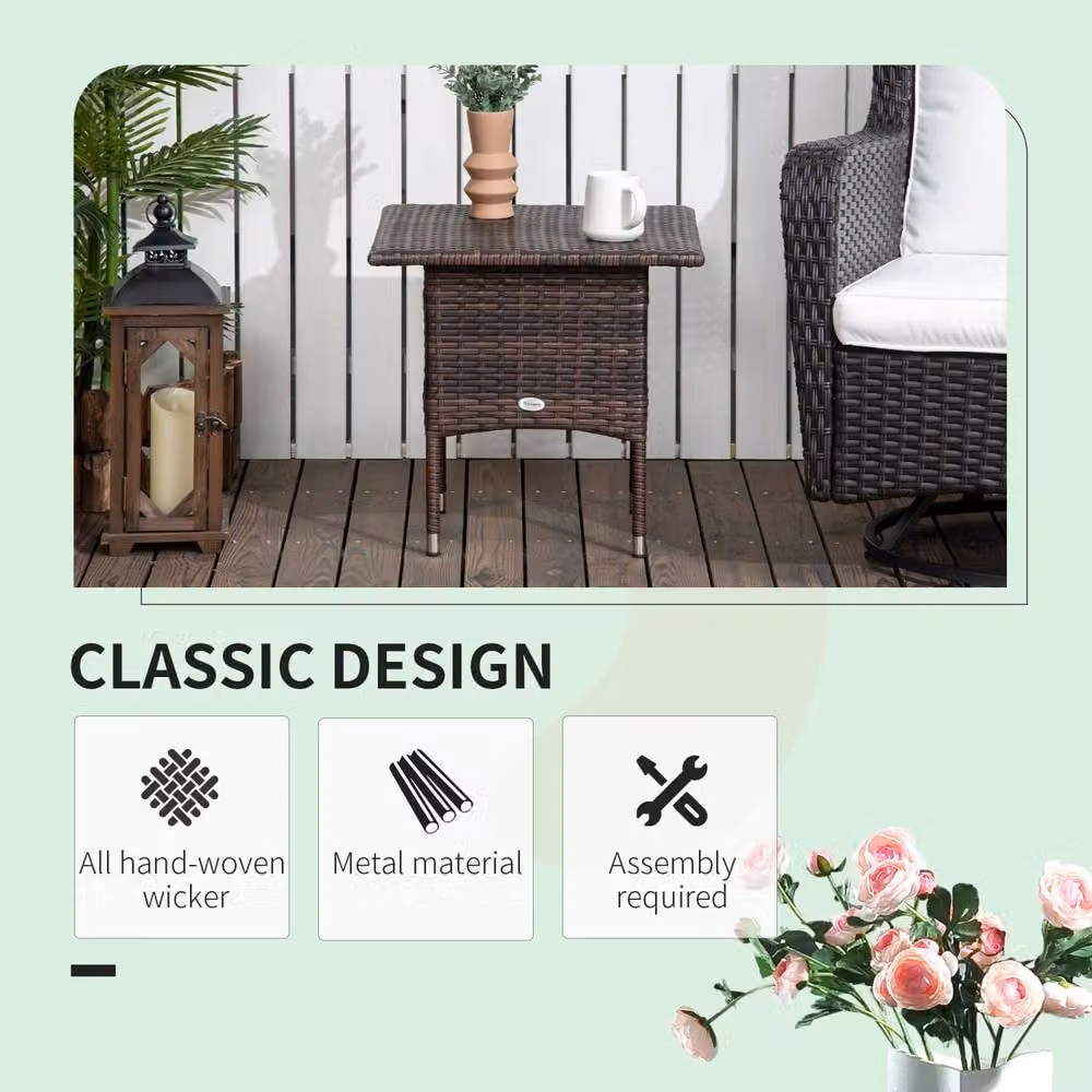 Wyld Haus Varilu Mixed Brown Rattan Style Outdoor Coffee Table with Square Woven Top in Dark Brown – 4