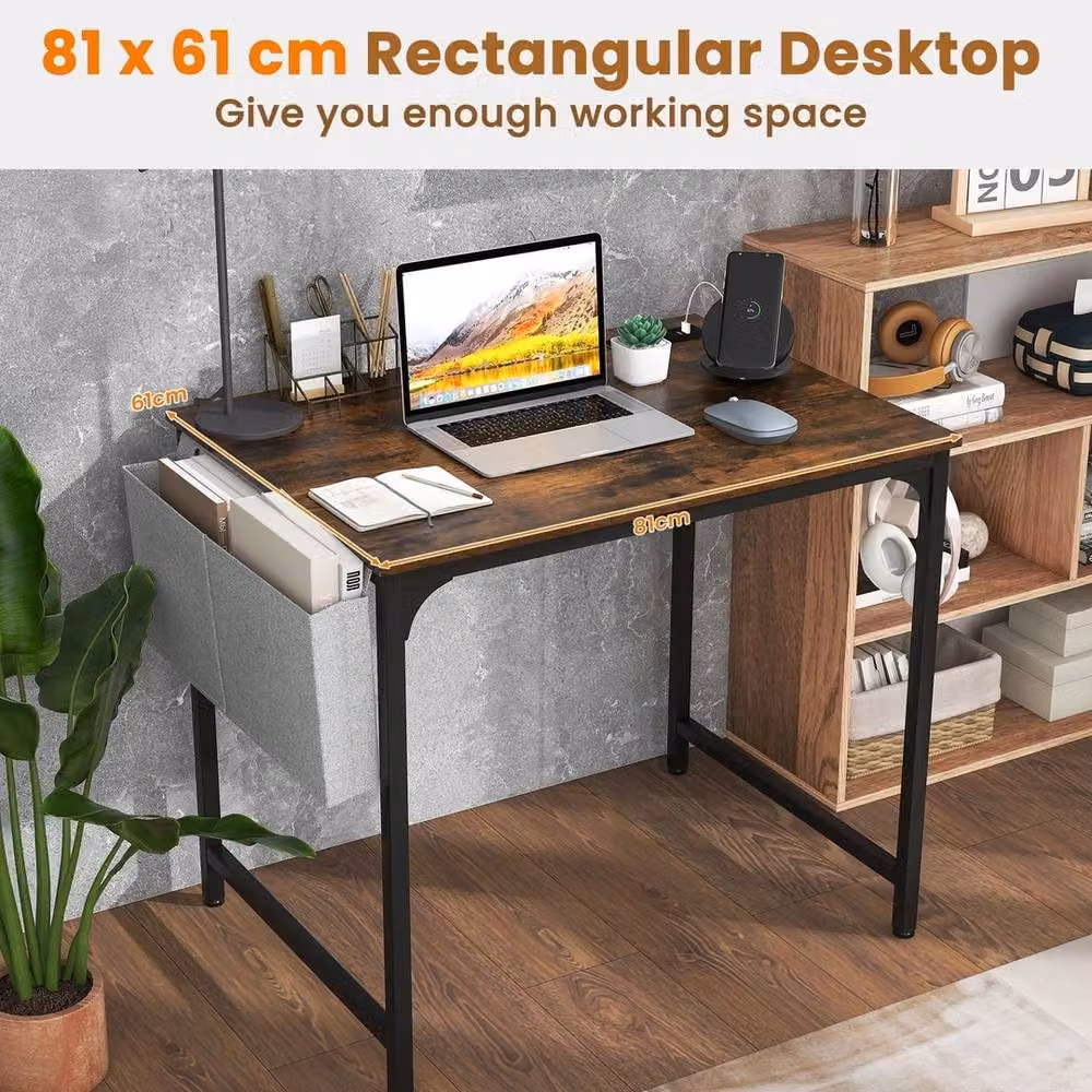 VOGREX Brown Modern Computer Desk with Metal Legs and Integrated Channel – 3