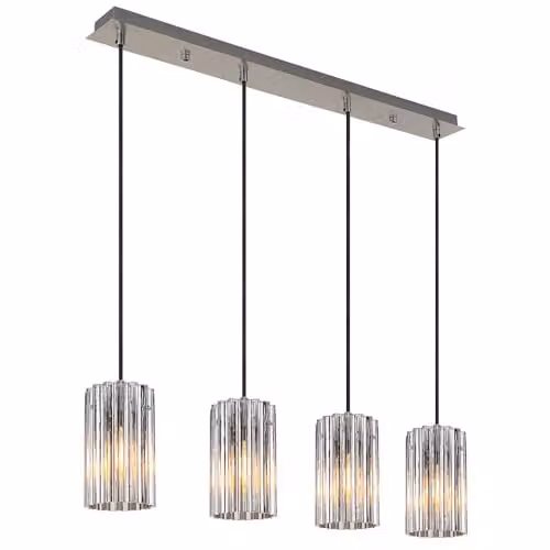 Netlighting Cayden Bar Pendant Light with 4 Transparent Glass Shades and Silver Metal Finish, 4x E27 Sockets, H x W x D: 120 x 80 x 11.5 cm