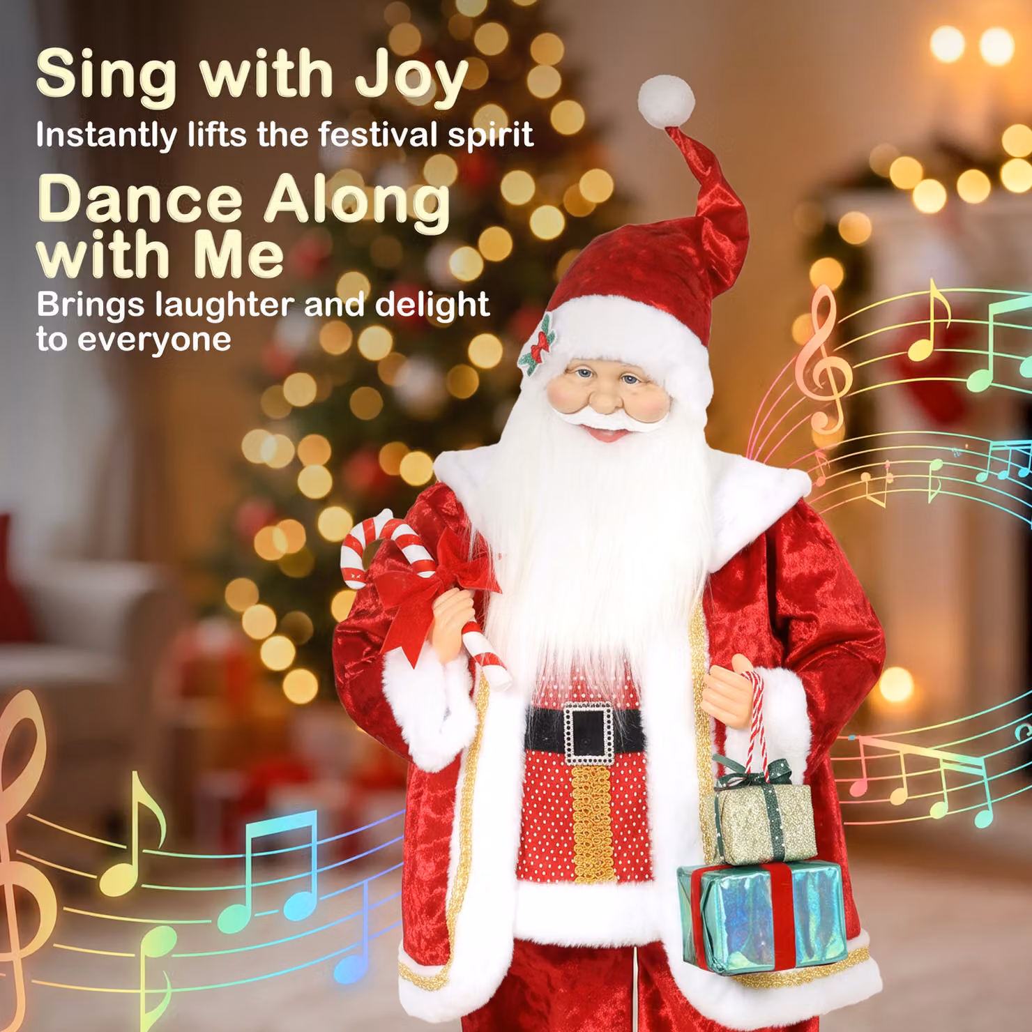 HOMCOM 120cm Life Size Singing and Dancing Animated Santa Claus Decoration in Red with Posable Arms and Sound Touch Activation – 4