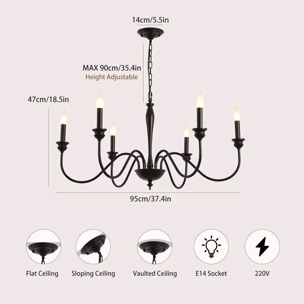 NIVOR Country 6-Light Candle-Style Chandelier in Black with Adjustable Chain – 2