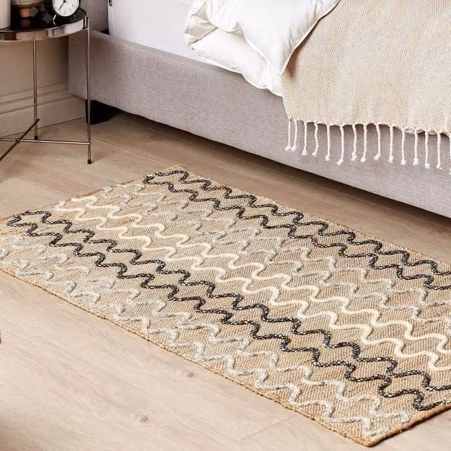 Wyld and Coco Beige Geometric Boho Jute and Wool Woven Rectangular Rug W: 80 cm, L: 150 cm