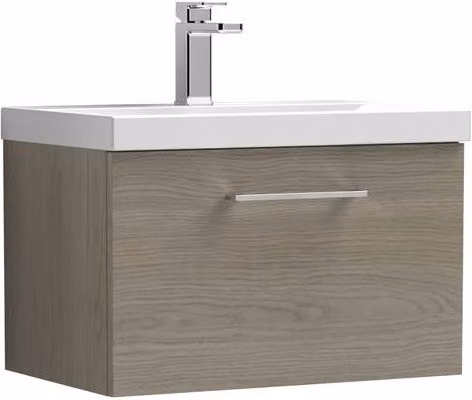 Balterley Solace Oak Wall Hung Bathroom Vanity Unit with 1 Soft Close Drawer, Brown, W: 60 cm, D: 40.9 cm, H: 60 cm – 1