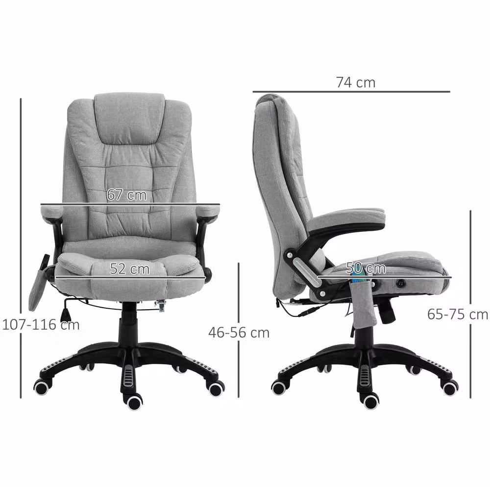 STILVORA Grey Linen Office Chair with Massage and Heated Back, W/D/H: 74 x 74 x 120 cm – 2