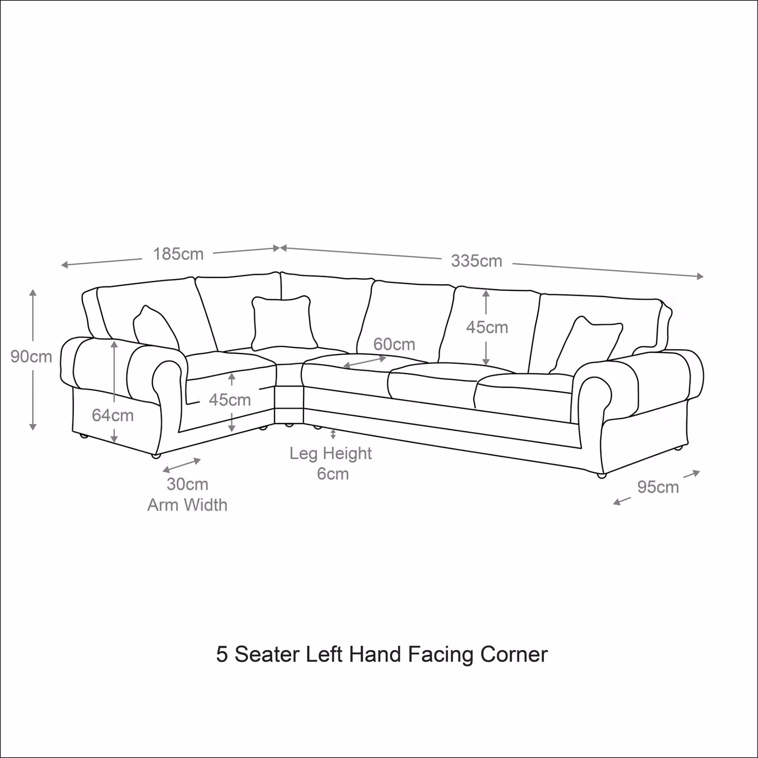 Furnishings For Less UK Portland 5 Seater L Shaped Corner Sofa in Grey Fabric and Synthetic Leather, Left Hand Facing – 3