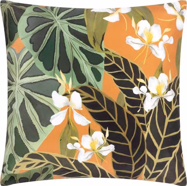 Terrys Floral Design Outdoor Square Cushion, Multicolour and Orange, W/D/H: 50 x 50 x 50 cm