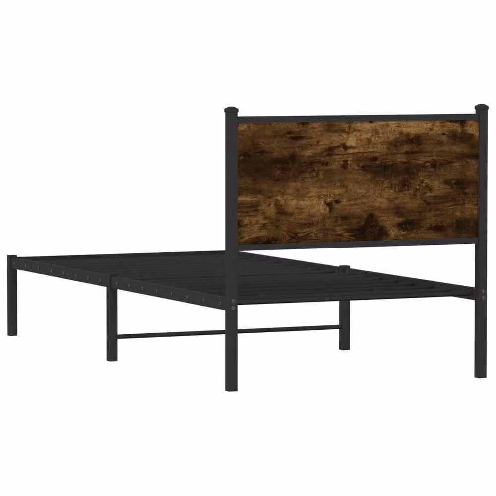 Berkfield Home Metal and Wood Single Bed Frame in Smoked Oak Brown, W/D/H: 90 x 190 x 91.5 cm – 5