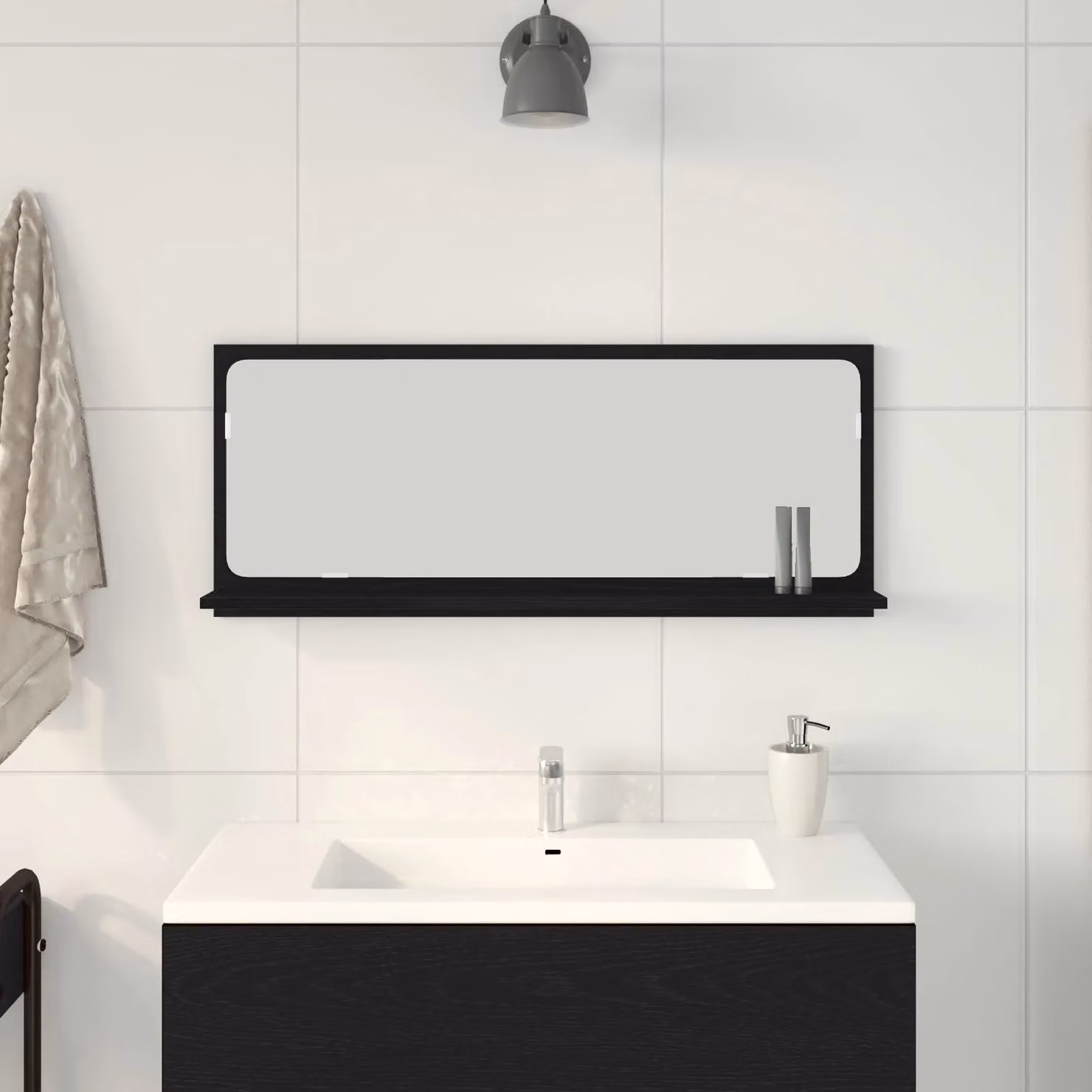 Berkfield Home Modern Black Rectangular Wall Bathroom Mirror, W/D/H: 90 x 10.5 x 37 cm – 3