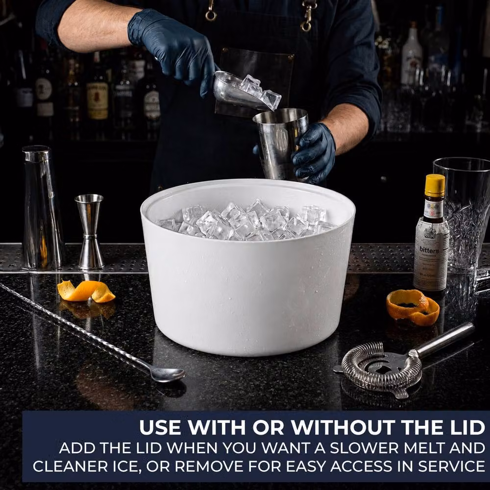 Chabrias Ltd White 10L Ice Bucket with Lid and Removable Drainage Liner – 8