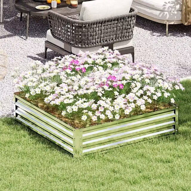 Outsunny Raised Garden Bed Box in Silver Weatherised Steel