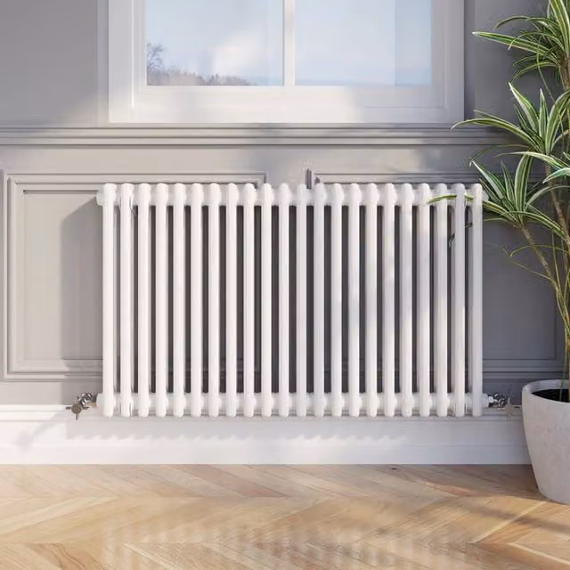 Temprazo Colosseum Double Bar Column Radiator in White, H: 60.5 cm, W: 30 cm, D: 7 cm