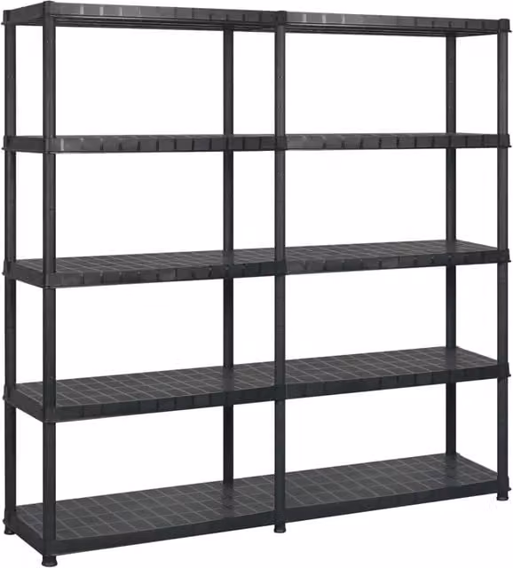Berkfield 5-Tier Plastic Home Storage Shelf, Black, W/D/H: 45.7 x 45.7 x 185 cm