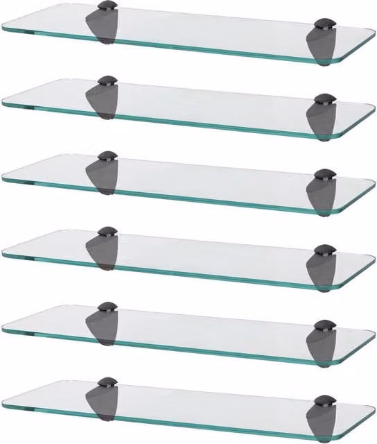 Harbour Housewares Set of 6 Rounded Floating Glass Shelves in Black and Transparent, Width: 40 cm