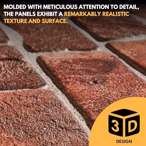 Novecrafto 3D Brick Effect Wall Panels, Red PVC Plastic Cladding, 6 Sheets, W/H: 96 x 48 cm – 9