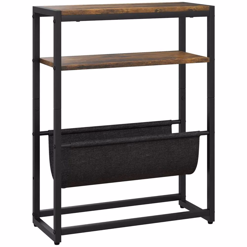 Wyld Haus Sanami Industrial 3 Tier Narrow Side Table with Magazine Slot in Brown and Black – 2