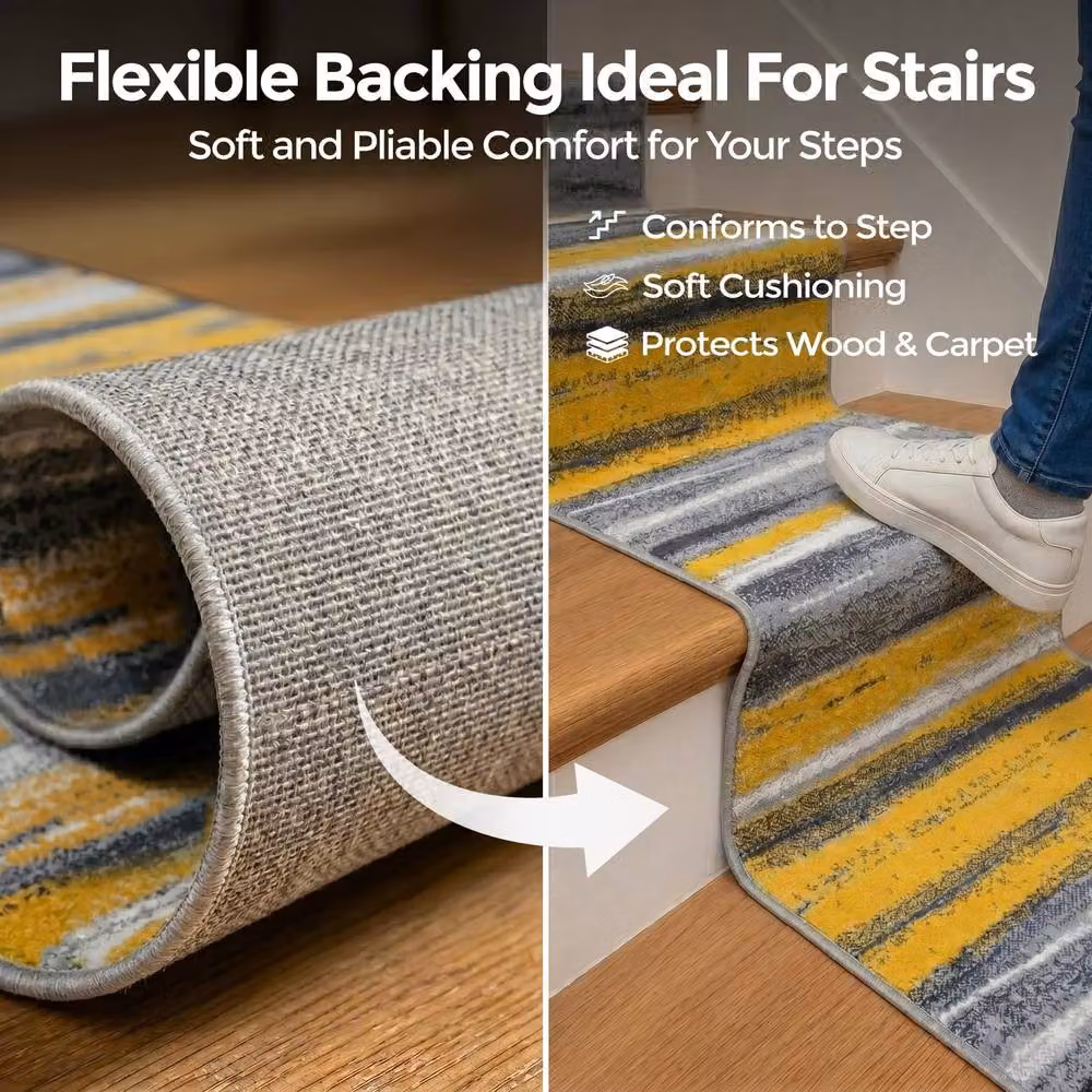 Bravich LTD Abstract Lines Hallway Runner Rug in Mustard Yellow, Non-Slip Low Pile Polypropylene, W: 60 cm, L: 360 cm – 4