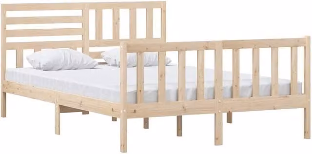 Berkfield Home Beautiful Solid Wood Pine Bed Frame in Beige, W/D/H: 140 x 200 cm