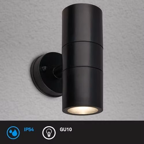 Briloner Black Modern Up & Down Outdoor Wall Light, IP54 Waterproof, GU10 Socket, H: 11.0 cm x W: 7.5 cm x D: 11.0 cm – 2