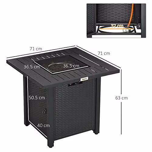 Outsunny Rattan-style Propane Gas Fire Pit Table in Black, W/D/H: 71 x 71 x 63 cm – 7
