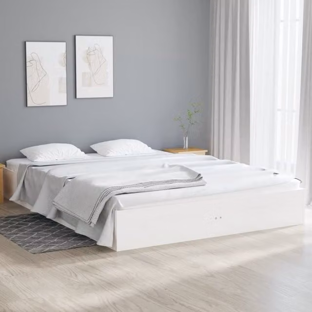 Berkfield Home White Solid Pine Wood Bed Frame W/D/H: 140 x 190 cm – 1