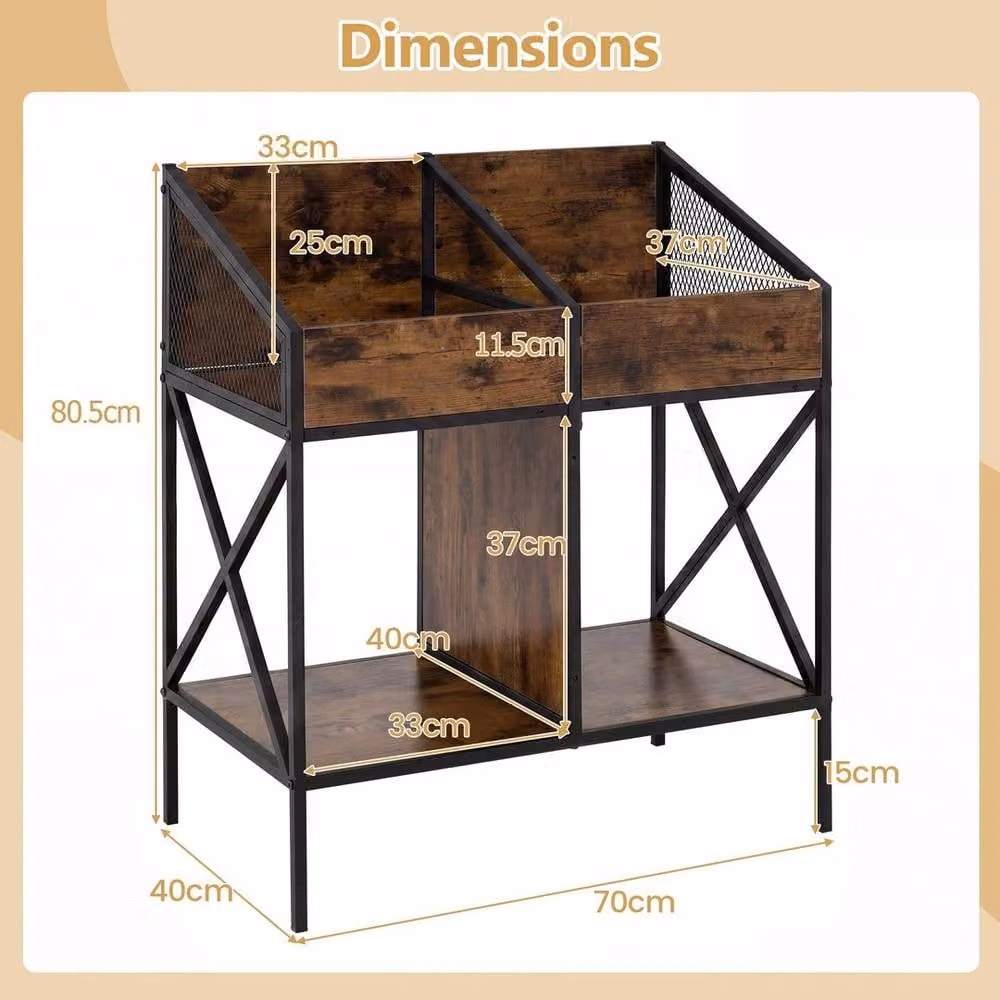 KORVIXA 2-Tier Industrial Media Display Shelf in Brown, W/D/H: 100 x 100 x 100 cm – 2