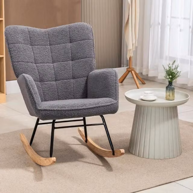 Chilli Seating Coco Boucle Teddy Rocking Chair in Dark Grey