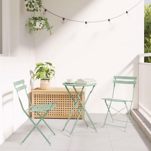 Berkfield Home Set of 2 Folding Metal Garden Chairs in Light Mint Green