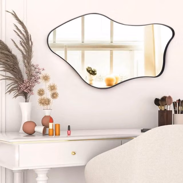 Livingandhome Amorphous Organic Shape Wall Mirror with Black Iron Frame
