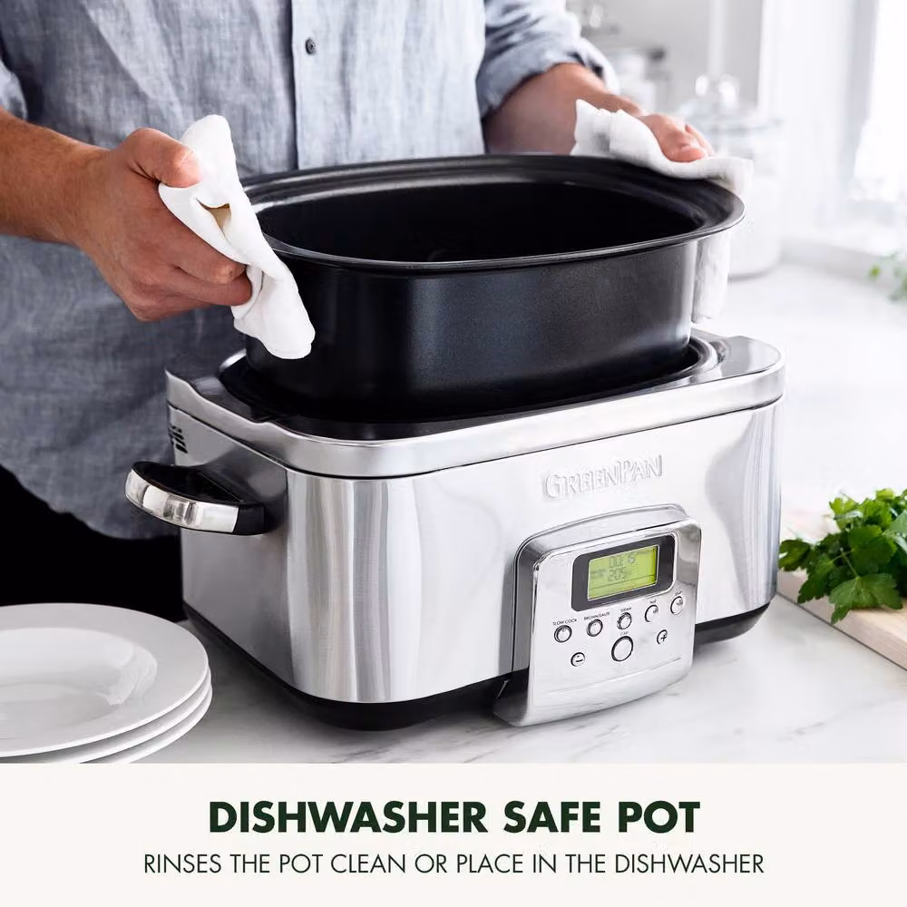GreenPan Elite 8-in-1 6L Slowcooker with PFAS-Free Ceramic Non-stick Coating in Silver – 3