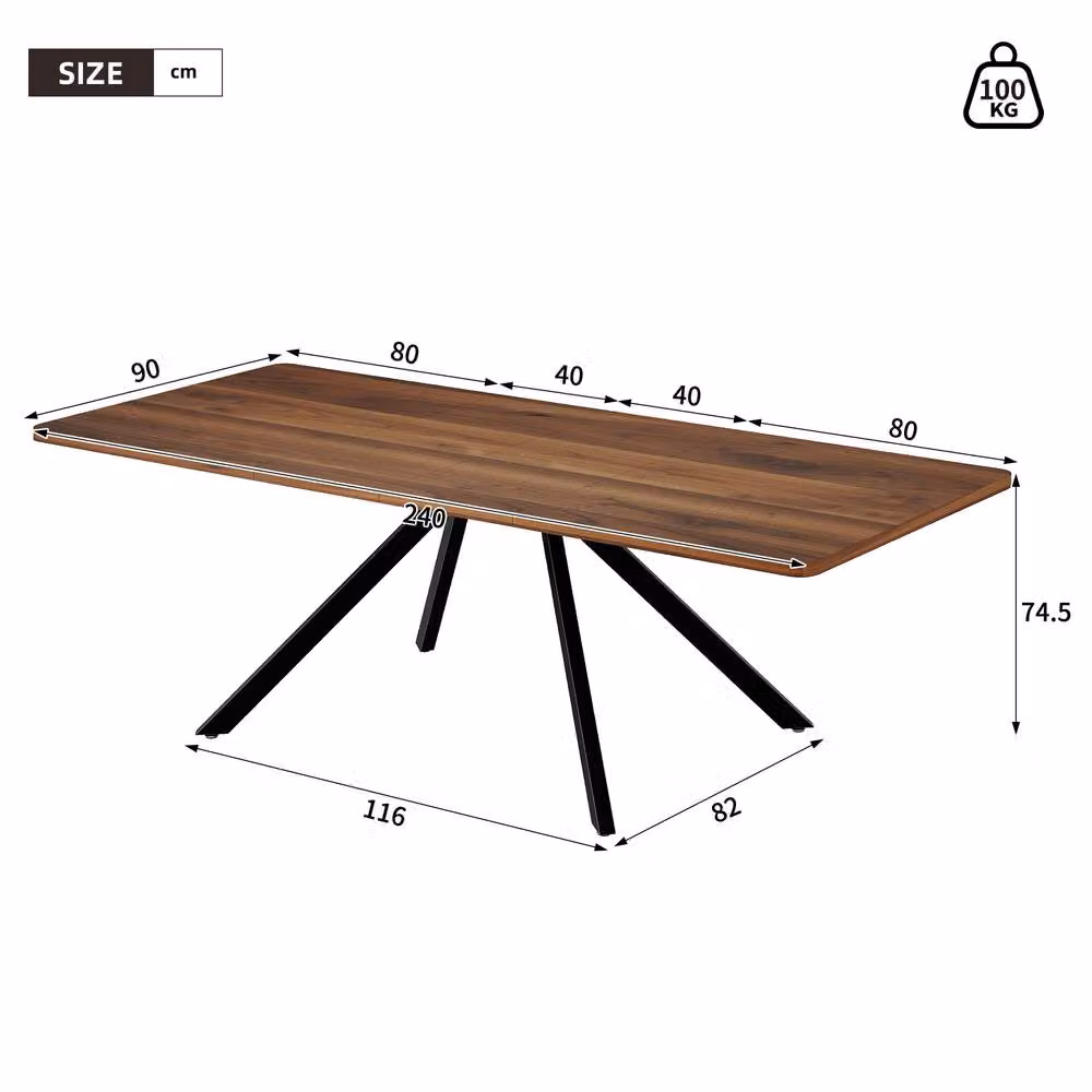 ModernLuxe Extendable Rectangular Dining Table in Brown with Metal Legs – 2