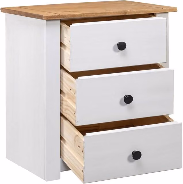 Berkfield Home Panama Range White Pinewood Bedside Cabinet W: 46 cm, D: 40 cm, H: 57 cm