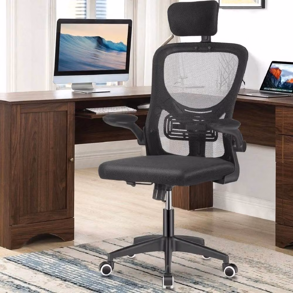 FORGEVIO Black Ergonomic Fabric Office Chair with Headrest and Armrests – 4