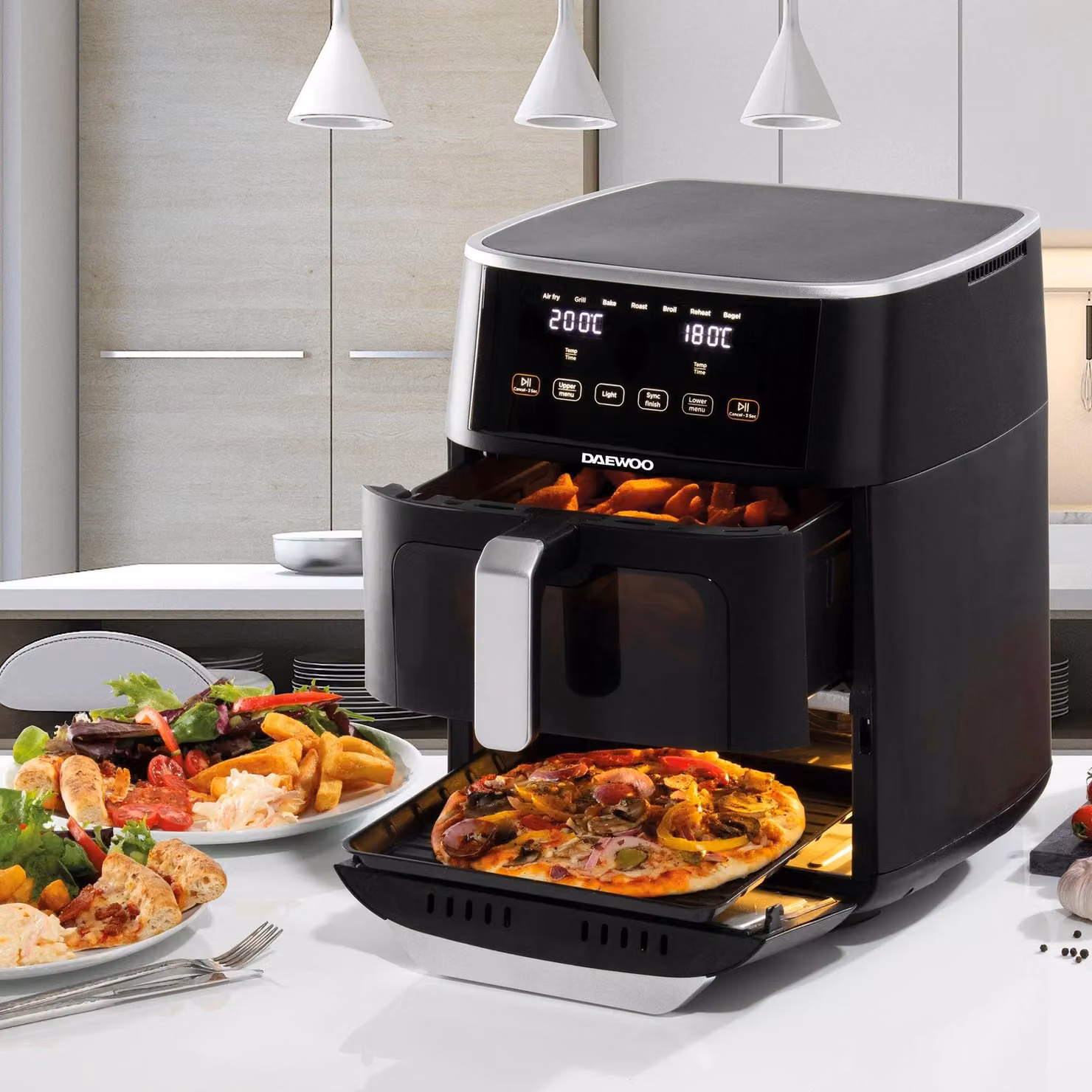 Daewoo Actuate Dual Zone Air Fryer with 11 Litre Capacity and Space Saving Split Design, Black – 2