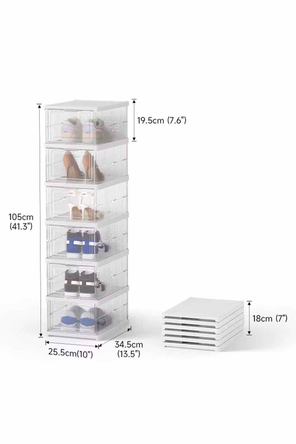 Living and Home 6-Tier Foldable Shoe Storage Organiser with Hinged Glass Doors in White – 2