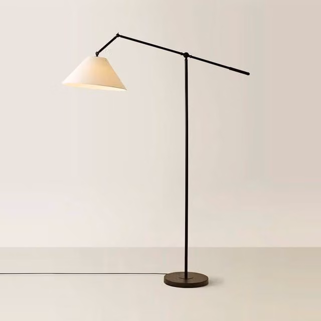 SPETLEK Adjustable Modern Tall Floor Lamp in Black with Fabric Shade – 1