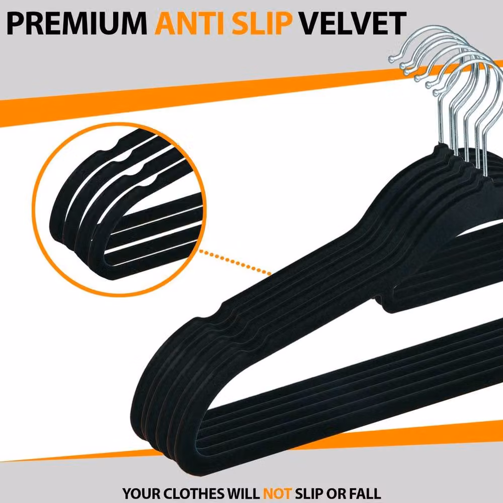 Kelvenix Non-Slip Velvet Flocked Clothes Hangers, Black, W: 45 cm, H: 23 cm, D: 45 cm, W/D/H: 45 x 23 x 45 cm – 3