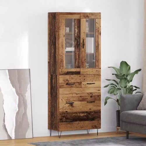 vidaXL Modern Highboard in Brown Old Wood with Hinged Doors and Internal Shelves, W/D/H: 69.5 x 34 x 90 cm – 2