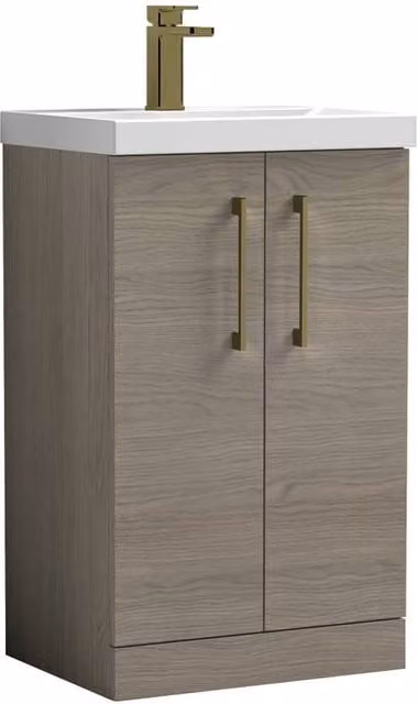 Balterley Modern Bathroom Vanity Unit with Basin and 2 Soft Close Doors in Solace Oak Brown, Width: 50 cm