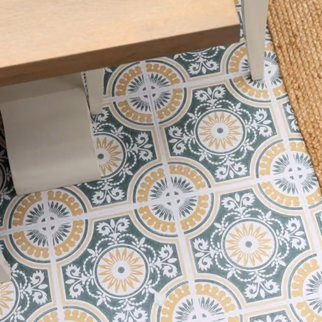 FloorPops Ezra Yellow Self Adhesive Mediterranean Tile Look Vinyl Floor Tiles, Pack of 10 (0.93sqm), W/D/H: 30.48 x 30.48 x 30.48 cm – 1