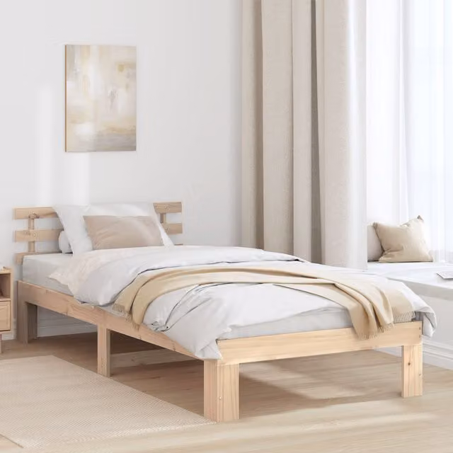 Berkfield Home Natural Solid Pine Wood Bed Frame, Brown, W: 90 cm, L: 200 cm
