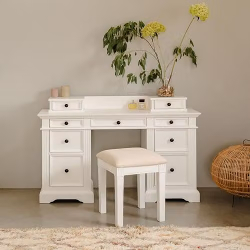 Statement Furniture Gainsborough Extendable Dressing Table in White, W/D/H: 132.5 x 42.5 x 90 cm