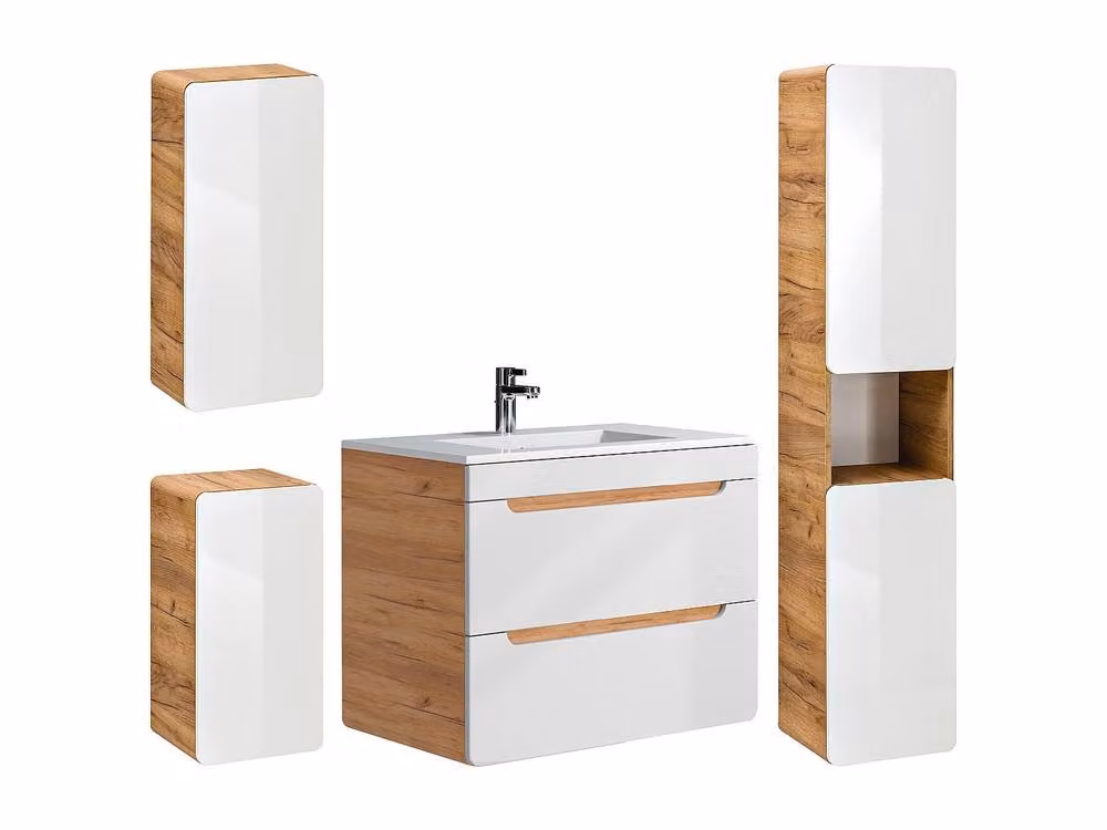 Vente-unique Modern Wall-Mounted Bathroom Vanity Unit with Inset Basin and Integrated LED Lighting in Light Oak – 2