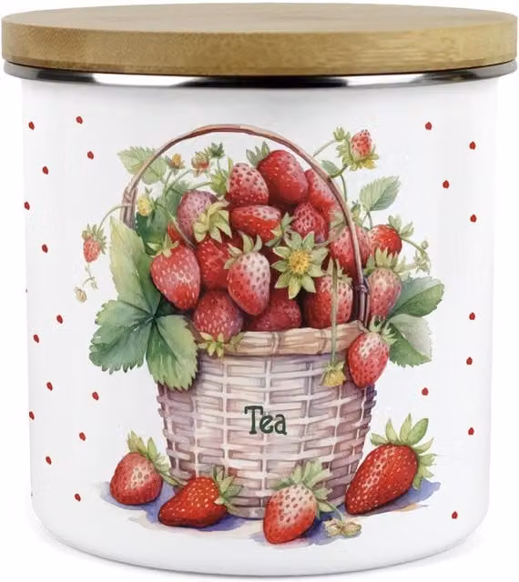 Purely Home Strawberry Basket Large Kitchen Storage Canister in White Enamel Metal