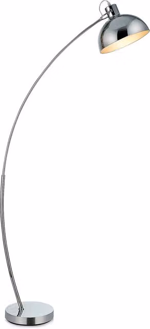 Teamson Home Arco Curved Arched Floor Lamp with Grey Bell Shade and Chrome Finish