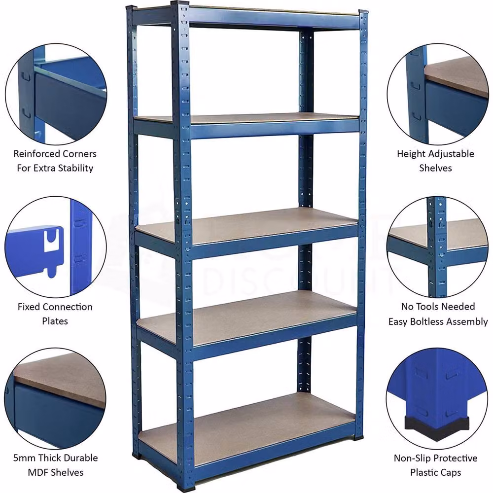 SPETLEK Set of 4 Blue 5-Tier Metal Garage Storage Racking Organisers with Adjustable Shelves – 3