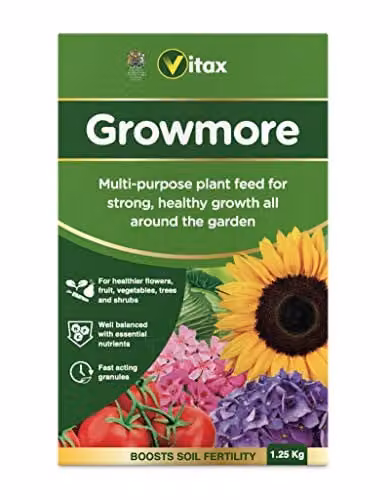 Vitax Growmore General Purpose Granular Fertiliser for Vegetables, Ornamental Gardens and Lawns, 1.25kg – 1